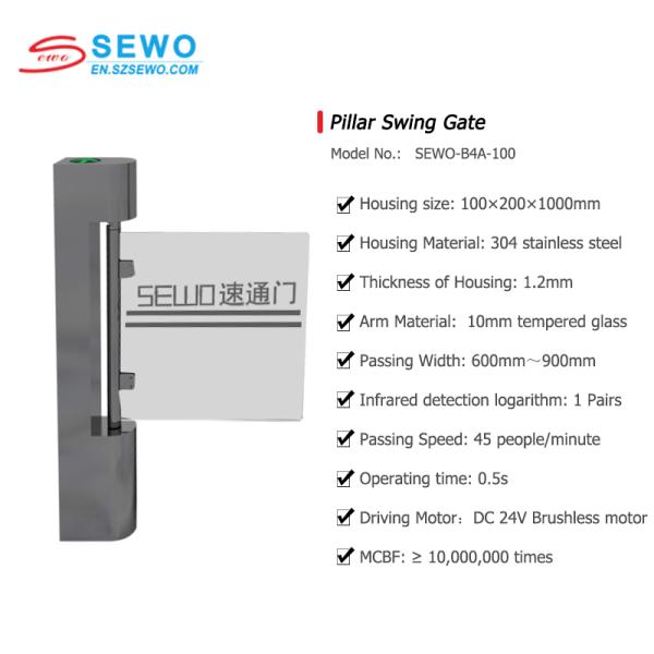 Tourniquet de contrôle d'accès SEWO-B4A-100 avec lecteur de carte RFID, moteur 24V DC