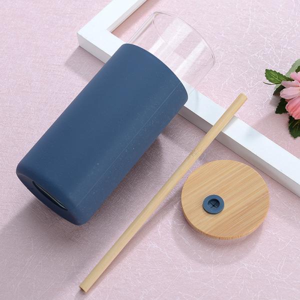 Colorful Portable Dishwasher Safe Glass Tumbler With Silicone Sleeve High Borosilicate Glass Smoothie Tumbler With Bamboo Lid Reusable Design