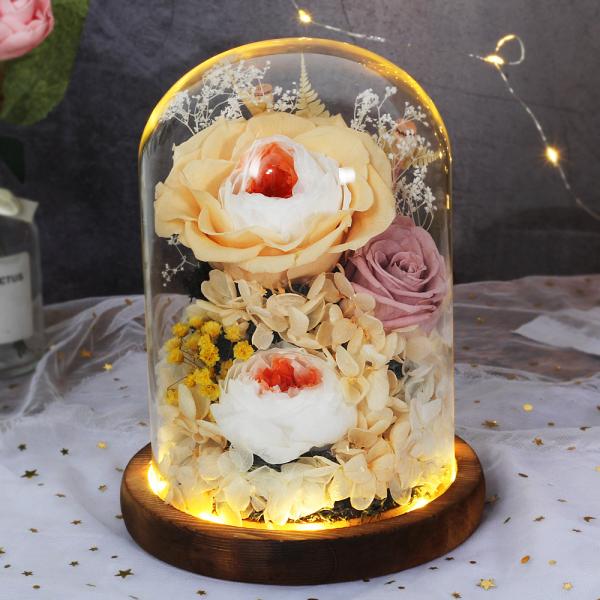 Eternal Preserved Flower Centerpiece Wedding Decor Element Rose Glass Dome