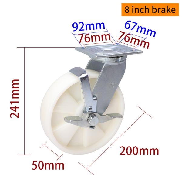450kg Load 8 Inch 200mm Heavy Duty Castor Wheels With Brake 738-26