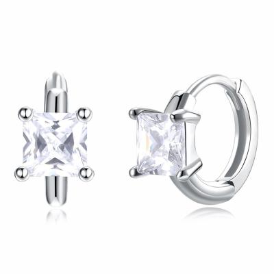 1.2cm 316L SS esquadram os brincos 3A CZ Sterling Silver Stud Earrings do zirconita