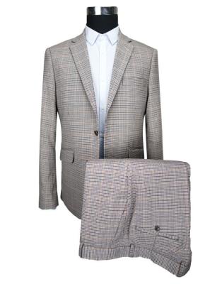 Fashion Mens Grey Tailored Suits Dark Beige Check Business Work Conference