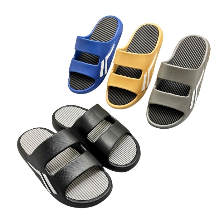 EVA Two Strap Striped Insole Three Stripe Decor Anti-slip Slide Sandals