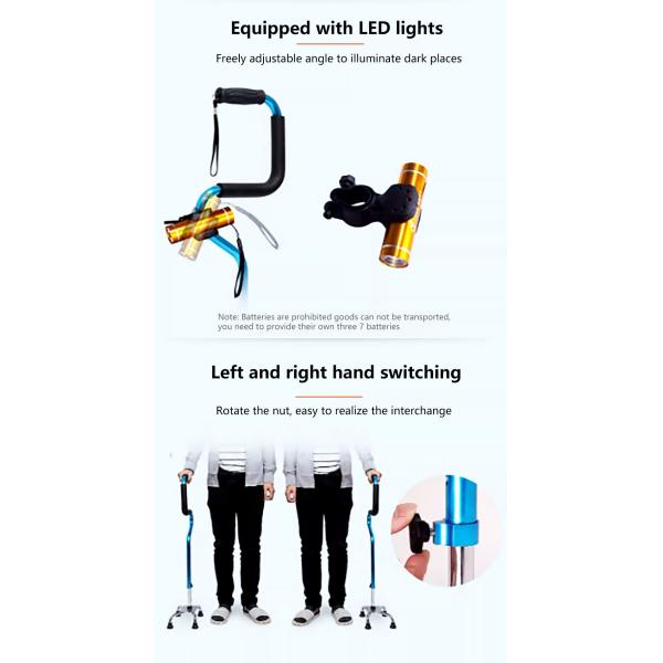 Aleación de aluminio plegable bastón de caña manija barra de flexión de cuatro piernas terapia de rehabilitación