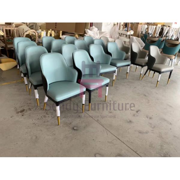 Green Color Eco-leather Upholstered Hotel Restaurant Chairs with Solid Wood Legs