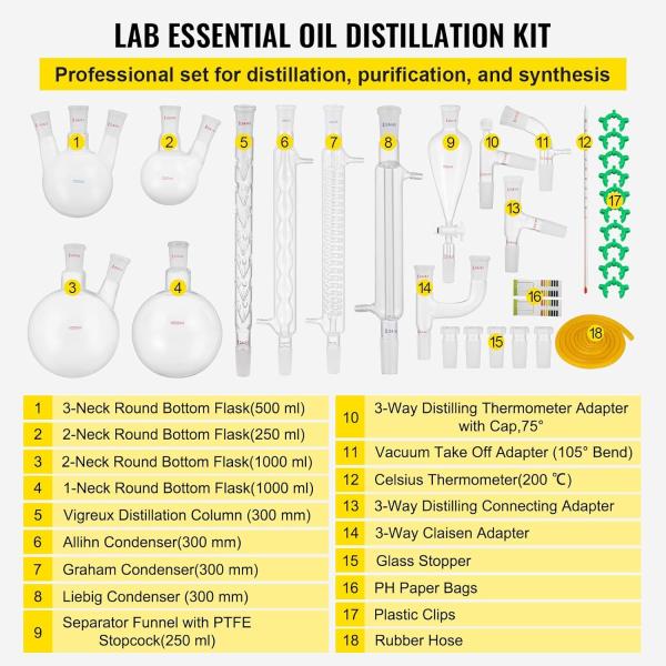 Laboratory Glassware 24/40 Chemistry Glassware 32PCS Chemistry Lab Glassware Kit Distillations Separation