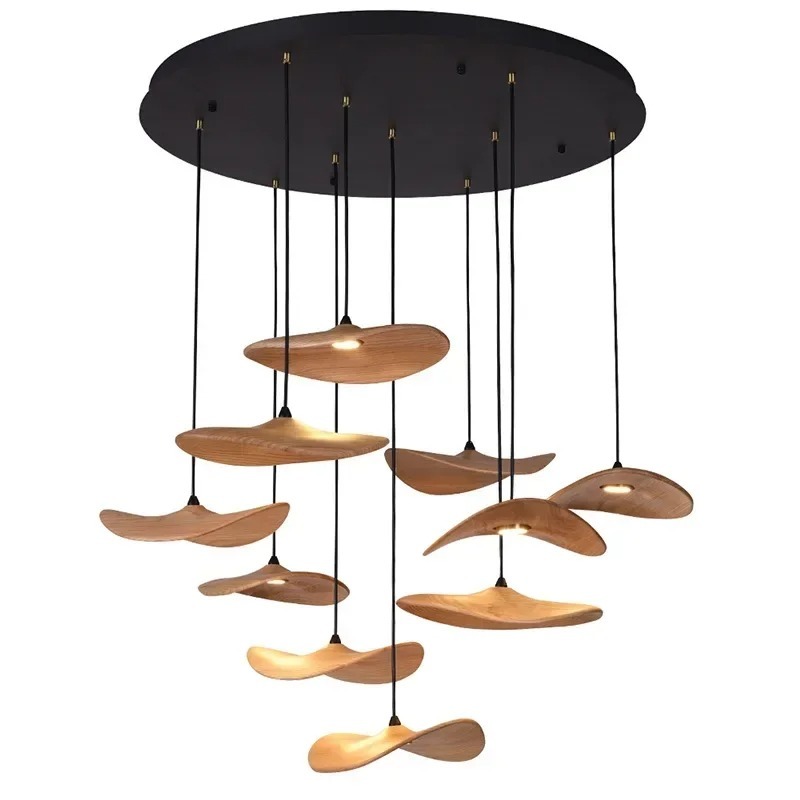 Japanese Wabi-sabi Style Retro Solid Wood Staircase Chandelier(WH-NC-156)