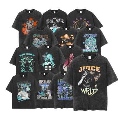 100% de algodão Homens Acid Wash T-Shirt DTG Impressão de grandes dimensões Stone Washed Streetwear T-shirt