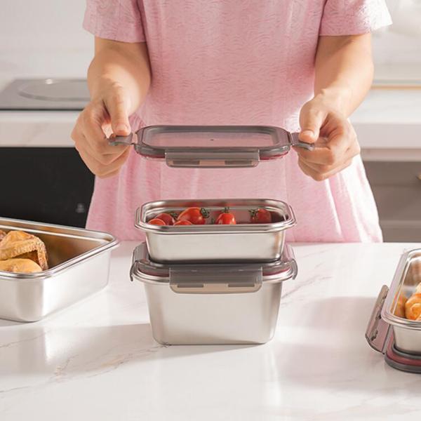 Modular Stackable Stainless Steel Food Container with BPA-Free PP Lid and 260ml-1930ml Capacity