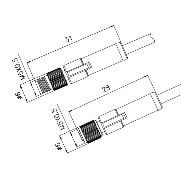 M5 3 conjuntos moldando impermeável de Pin Male Female Connector Left/de cabo ângulo direito