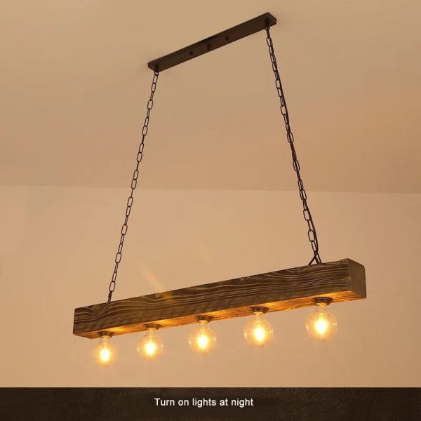 Creative Industrial Style Restaurant Living Room Pendant Light Vintage Solid Wood Chandelier (WH-VP-322)