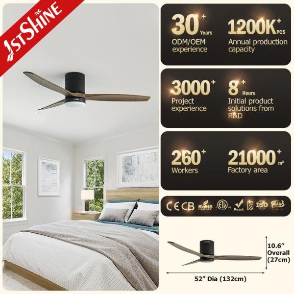3 lâminas de madeira natural de baixo perfil 52 polegadas ventilador de teto com luz led