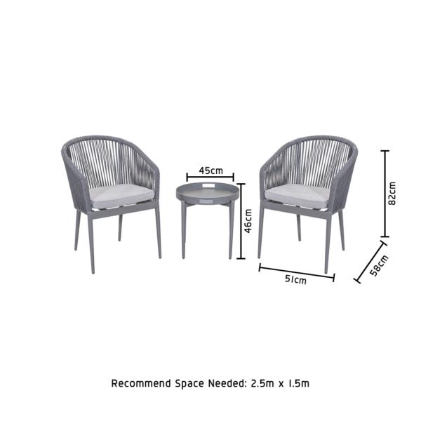Rope Weave AJUNION 3 Piece Aluminum Bistro Set for Balcony Cottage and Beach Seating