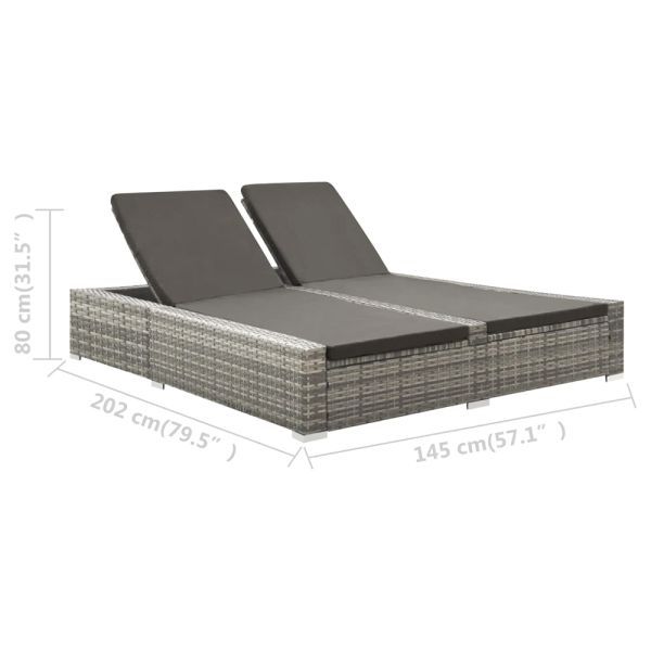 2022 New Design  Patio Garden Outdoor Furniture Backrest Adjustable Poly Rattan Double Sun Lounger  Sun Bed              Daybed