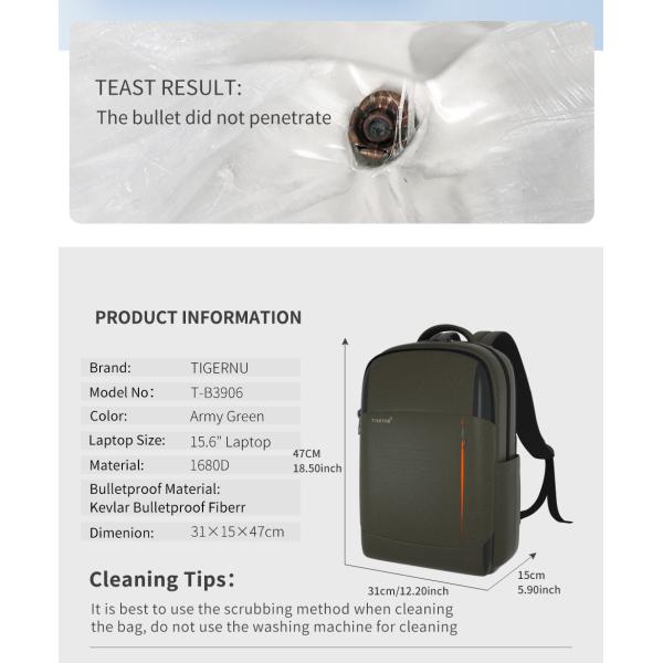 T-B3906 RFID Black Softback Waterproof Laptop Travel Backpack