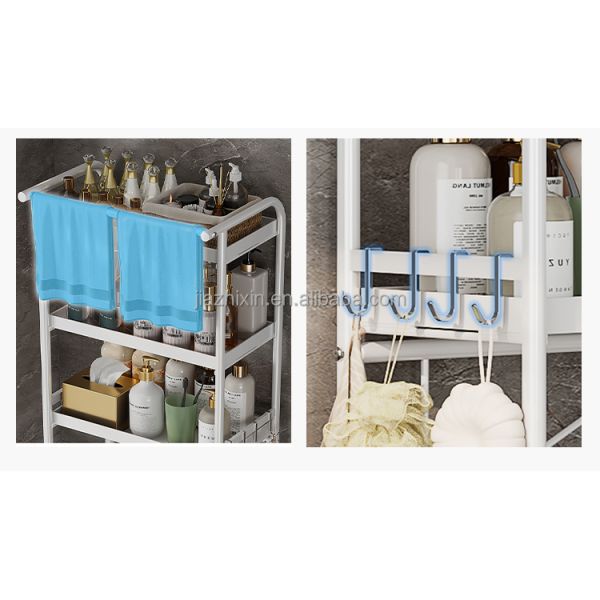 3 Tier Bathroom Metal Toilet Rack Tower With Hanging Rod Towel Storage Holder Toiletries Organize Holder Paper Towel Hook Shelf