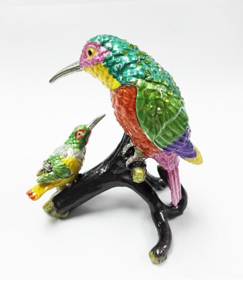Mum and baby bird metal jewelry box for jewelry wholesales bird jeweled enamel trinket box