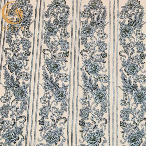 Spot Blue Mesh Beaded Lace Fabric Sewing Embroidery For Garment