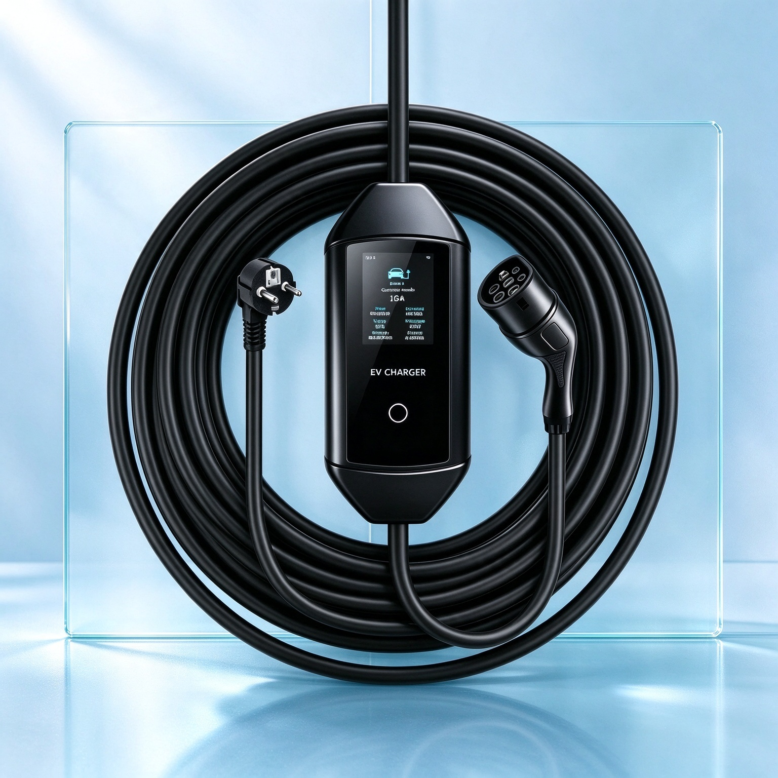 Portable AC EV Charger Type 1 8A 1.92kW 120V Plug-and-Play with 3.67 Inch LCD Display