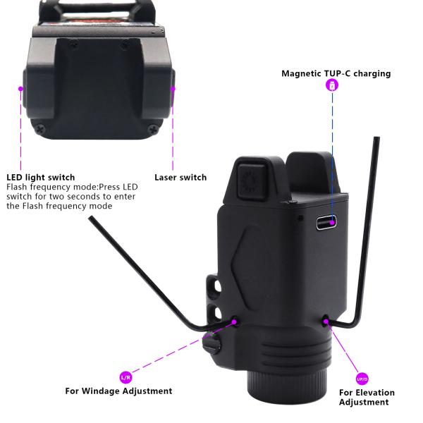 2 en 1 encargar magnético de la vista del laser de la escopeta de vista púrpura del laser