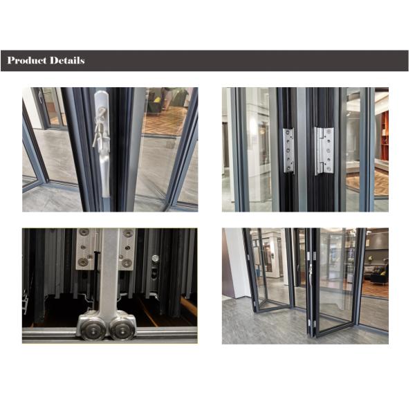 Double Tempered Glass Black Aluminum Bifold Doors , Sliding Folding System Doors