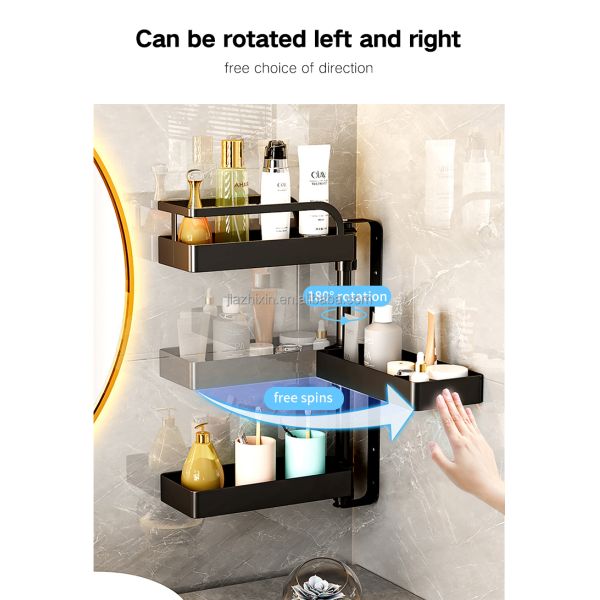 NEW Luxury Space Saver Bathroom Rotate Holder Makeup Storage Corner Wall Mount Hanging Organizer Shelf Accessories Towel Rack