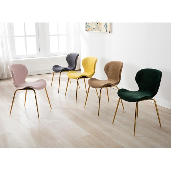 Grey Velvet Upholstered Dining Chairs Wave Shape Seat Anti Slip Mat