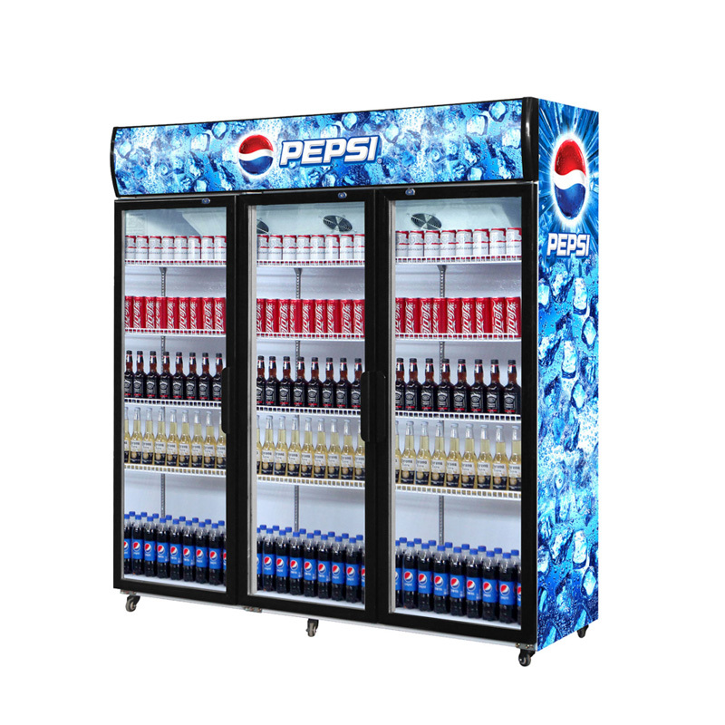 1200L Upright Triple Glass Door Refrigerator with Digital Thermostat and Air Cooling System