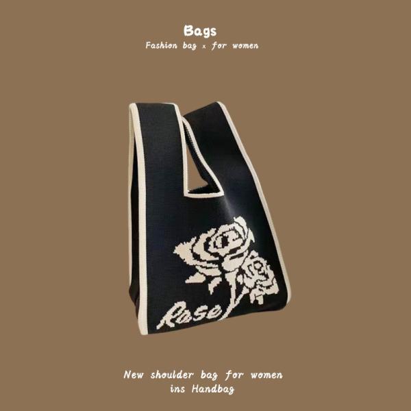 THE NEW INTERNET CELEBRITY HANDBAG KNITTING HAND KNITTING WOOL BUCKET BAG HAND CASUAL TOTE LUNCH BAG