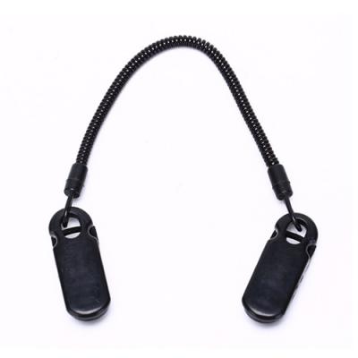 Black Double Alligator Clips Slim Coiled Lanyard Tether 0.5 - 1.5M Customized