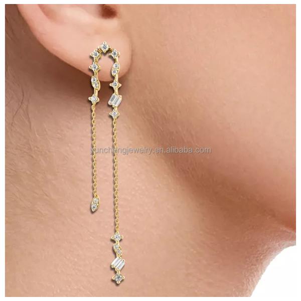 2024 Brazilian Gold Plating Drop Chain Earrings Women 925 Sterling Silver Earrings