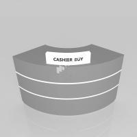 Comptoir de magasin en bois gris avec caisse enregistreuse en fer, caisson lumineux pour l'aménagement de magasins de marque et comptoir de magasin multifonctionnel