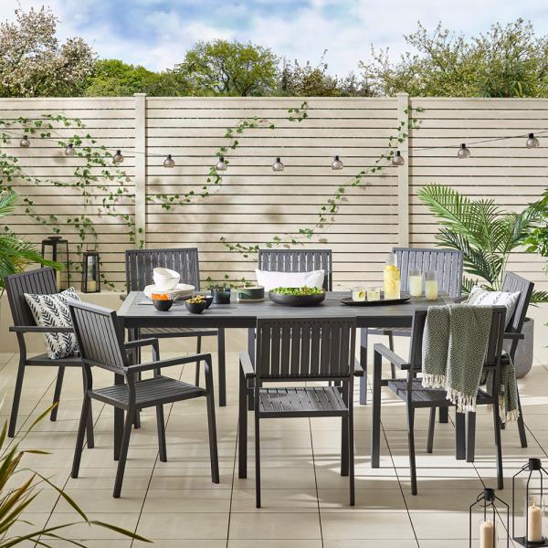 Villa Patio Dining Set AJUNION 8 Seat Outdoor Table and Chairs with Aluminum Frame