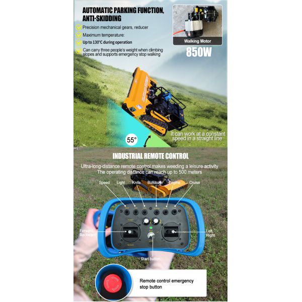 Smart RC Grass Cutter Gas Power Multi-Functional RC Mower Mow Mulch Clear, for Orchards, Solar, Gardens, Efficient All-Round
