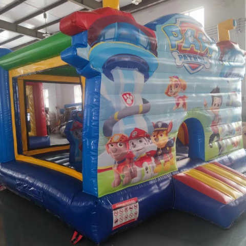 Cartoon Rescue Team Inflatable Bounce House and Slide Combo for Kids Events and Rentals