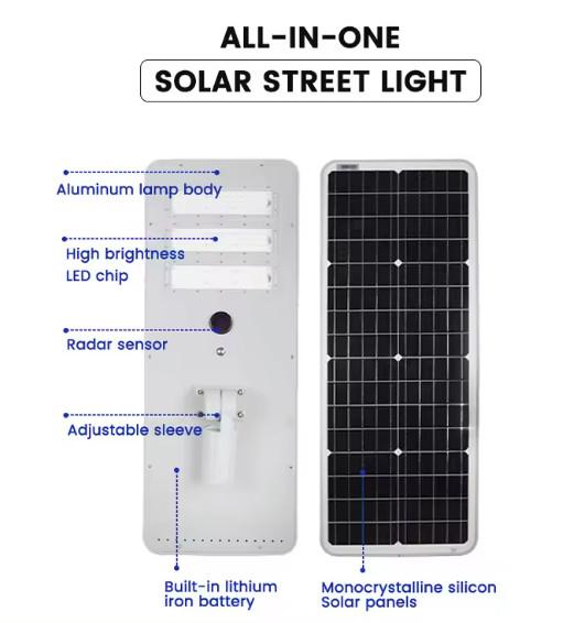 High Lumen Integrated 100W 150W 200W Motion Sensor Industrial Ip66 Waterproof All In One Solar Led Lights Outdoor Street