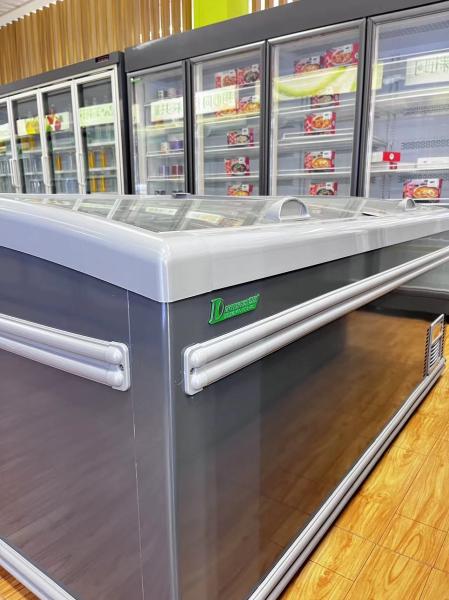 O automóvel superior aberto combinado do congelador da ilha da porta deslizante degela para o supermercado