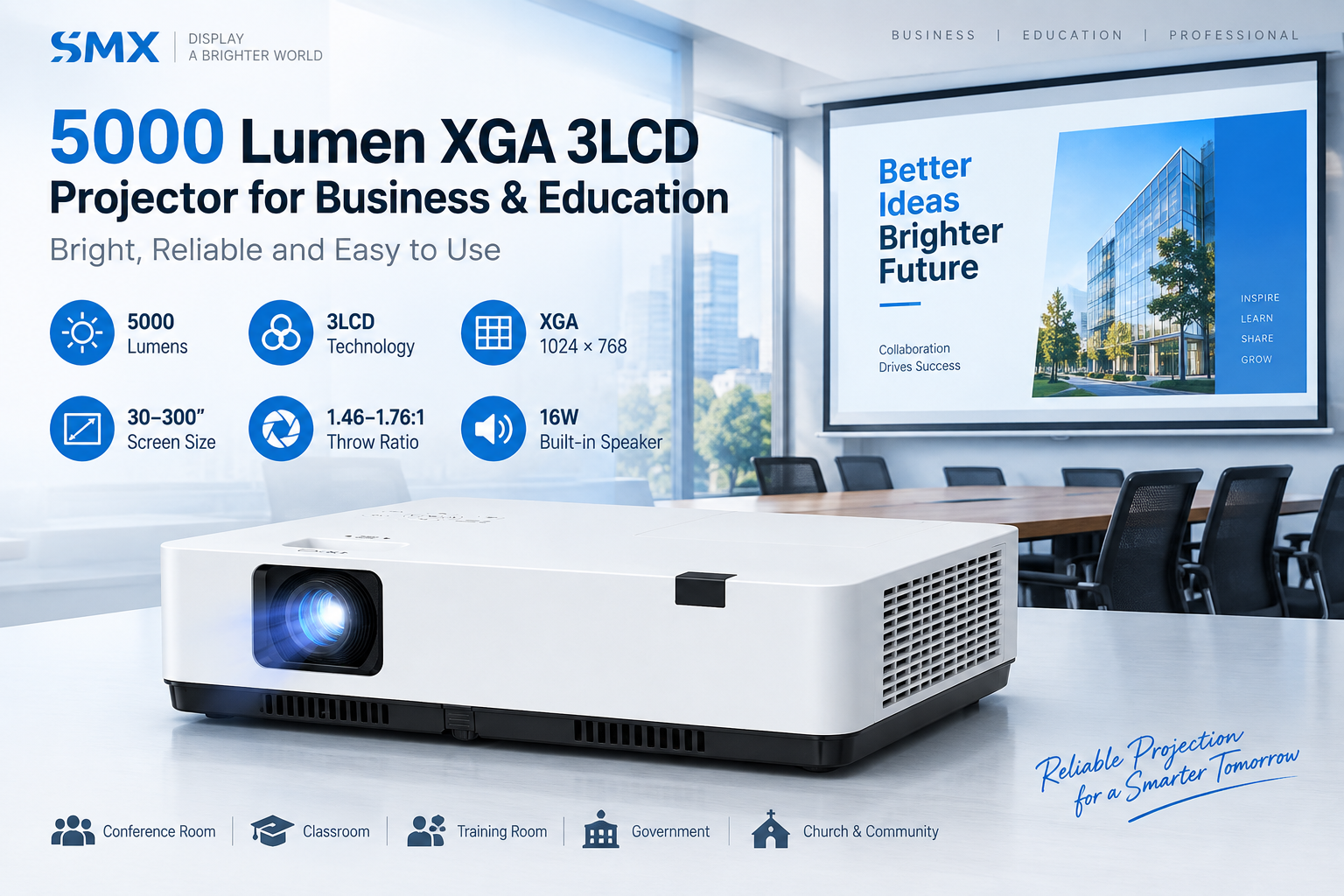 5000 Lumen XGA 3LCD Projector for Business & Education