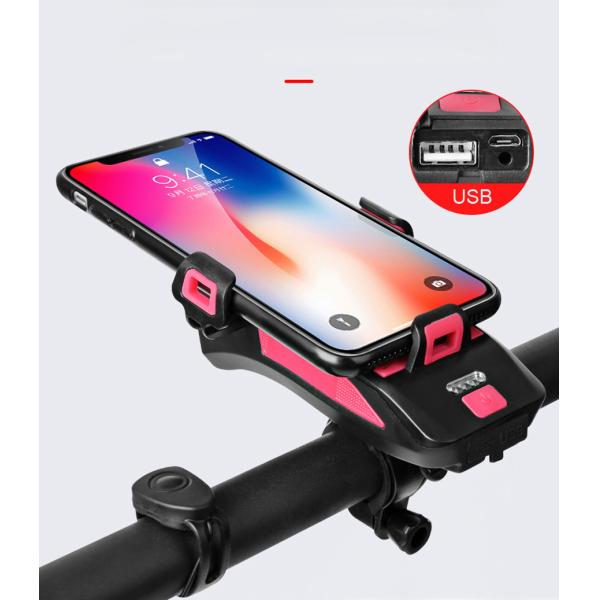 USB Rechargeable LED Bike Headlight Bike Horn Phone Holder Powerbank for Night Riding