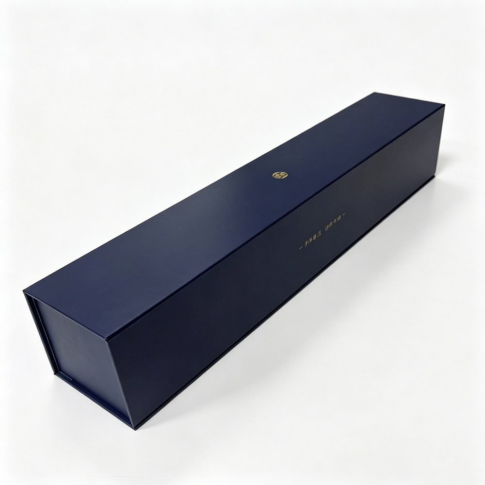 Long Flip Top Rigid Custom Gift Boxes with Gold Foil Flocked Insert
