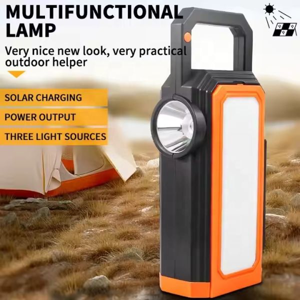 Multi Functional Searchlight Outdoor Solar Power Bank Strong Light Flashlight LED Handheld Light Wholesale Camping