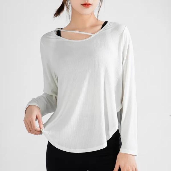                  New Sportswear Women′s Long-Sleeved Loose T-Shirt Fitness Clothes             