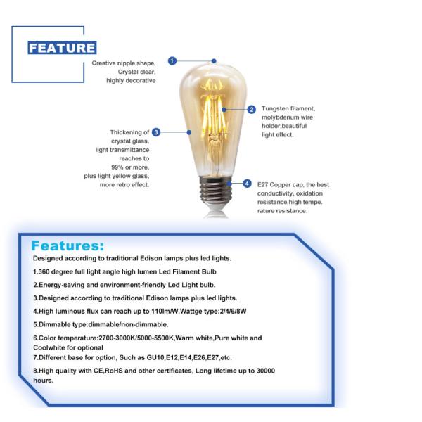 Света рождества E27 шарика ST64 Edison 4w привели шарик груши ES ретро