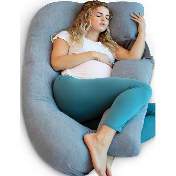 Pharmedoc Pregnancy Pillows, U-Shape Full Body Pillow – Removable Cooling Cover -Dark Grey – Pregnancy Pillows