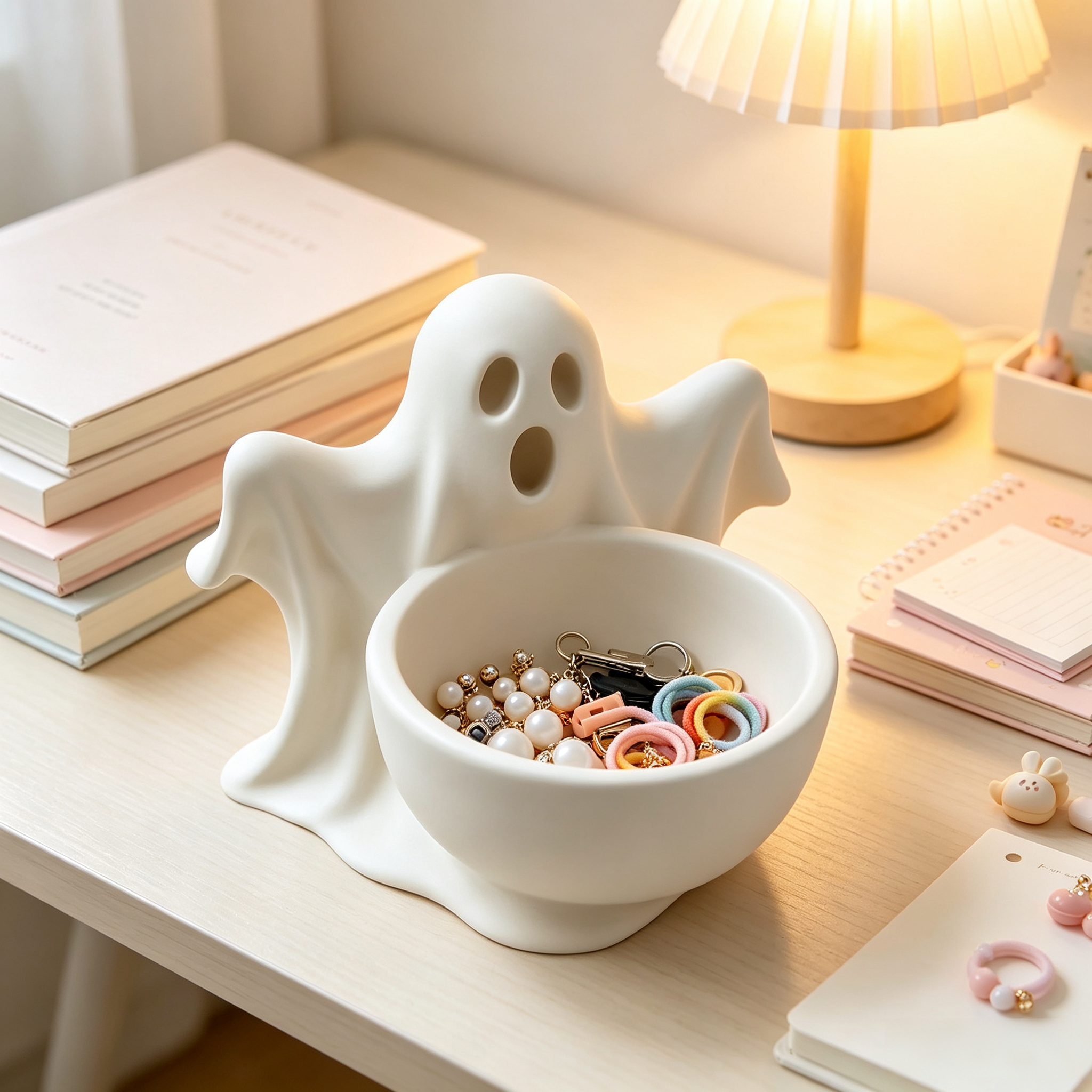 Hollow Facial Ghost Container, 3D Printed Holiday Decoration for Succulent Plant & Small Ornament Display