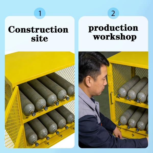 2-Tier Gas Cylinder Storage Cage 120LBS Per Shelf Ventilated Grooved Bracket Safety Mesh Cabinet with Handle