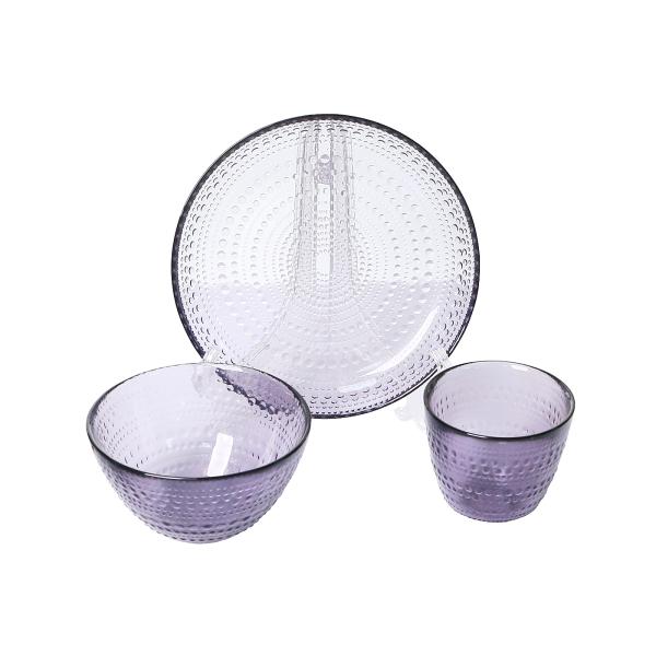 Hand Made Embossed Solid Purple 19CM Glass plate Bowl For Salad