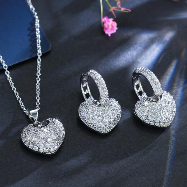 Elegant Leaf Shape Heart-Shaped Party Earrings and Necklace CZ Gold Plated Necklace Wedding Jewelry Set for Bride