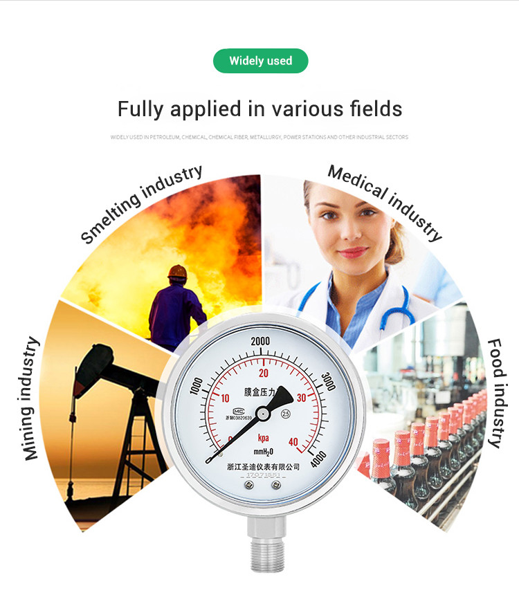 High Pressure Gas Meter 2.5% Accuracy Stainless Steel Diaphragm Seal Pressure Gauge