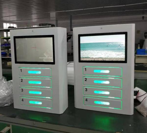 4 Electric Lockers Wall Mount Cell Phone Charging Station Kiosk With Advertising Screen
